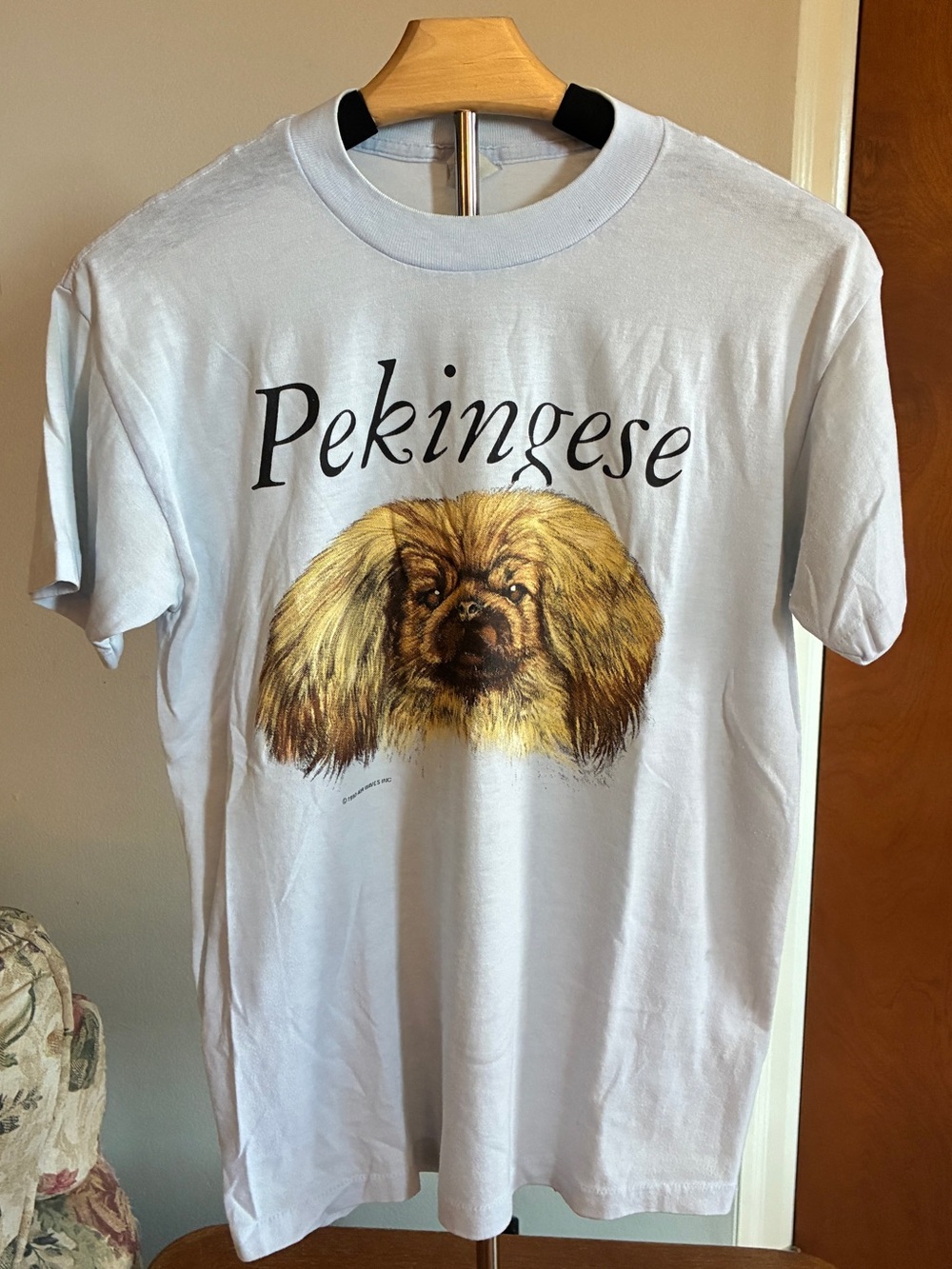Pekingese Graphic Tee - Light Blue Dog Print